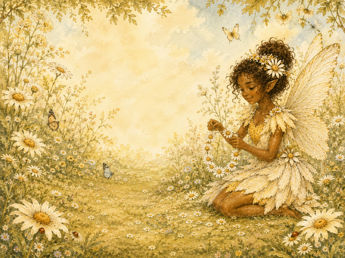 Maisie in her sunny daisy meadow