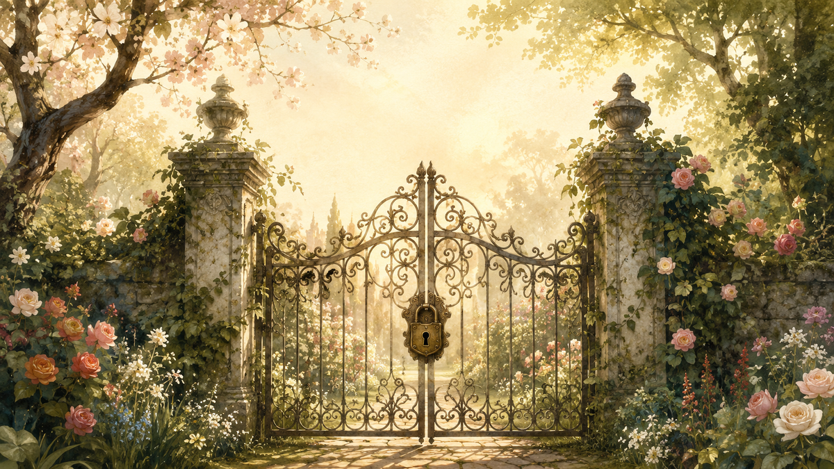 A locked enchanted garden gate