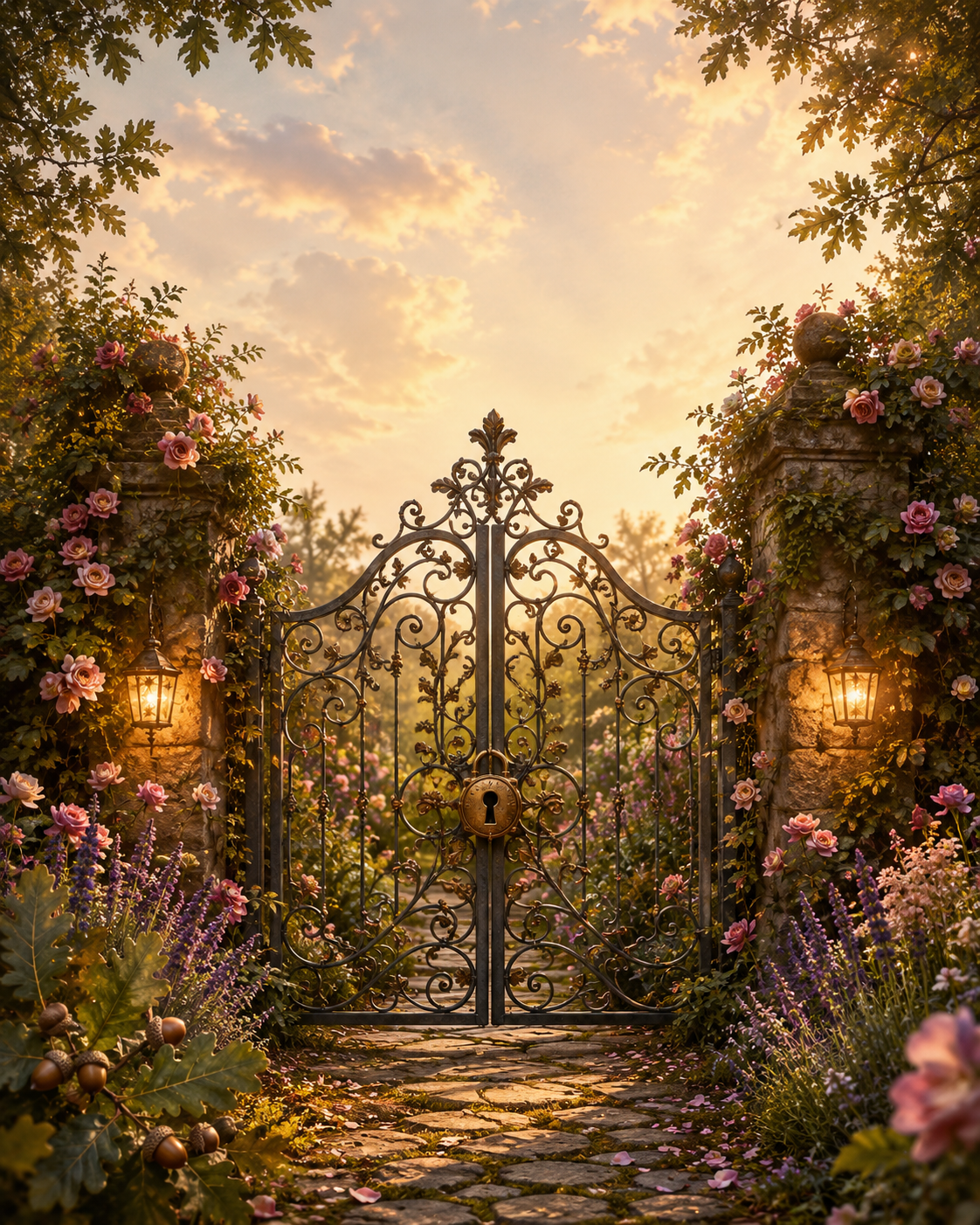 A locked enchanted garden gate