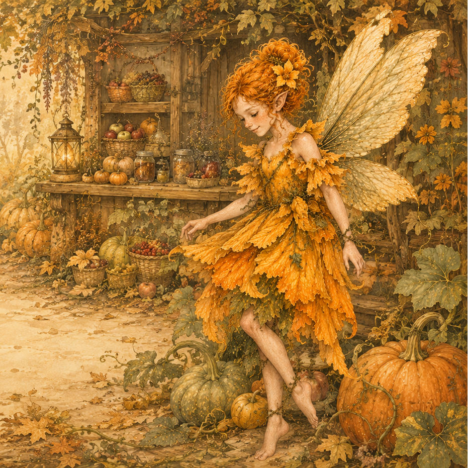 Marnie in her autumn harvest garden